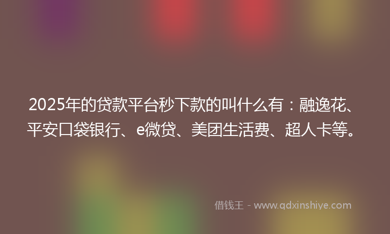2025年的贷款平台秒下款的叫什么有：融逸花、平安口袋银行、e微贷、美团生活费、超人卡等。
