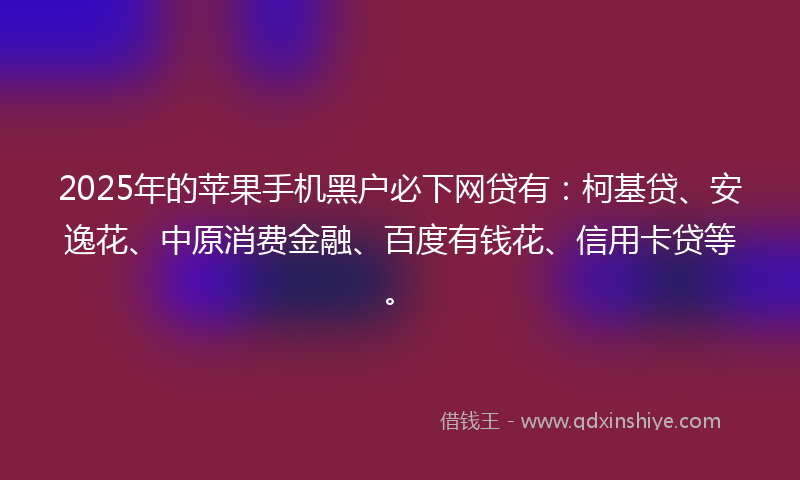2025年的苹果手机黑户必下网贷有：柯基贷、安逸花、中原消费金融、百度有钱花、信用卡贷等。