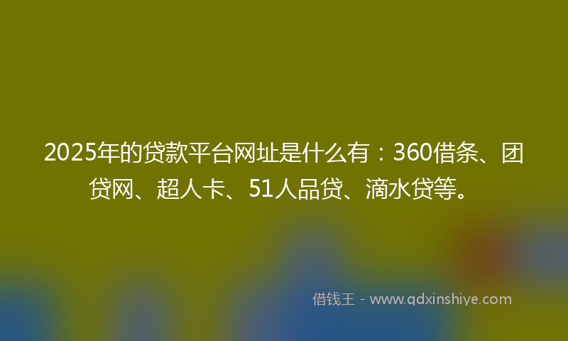 2025年的贷款平台网址是什么有：360借条、团贷网、超人卡、51人品贷、滴水贷等。