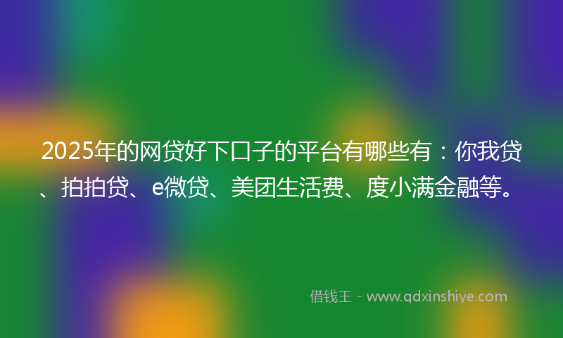 2025年的网贷好下口子的平台有哪些有：你我贷、拍拍贷、e微贷、美团生活费、度小满金融等。
