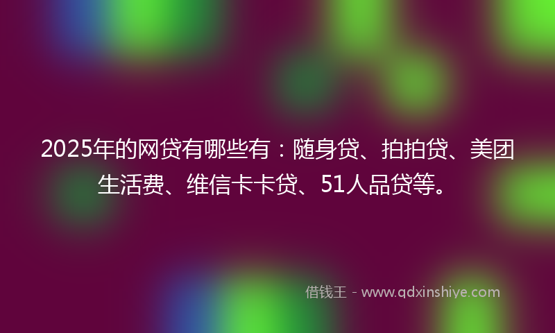2025年的网贷有哪些有：随身贷、拍拍贷、美团生活费、维信卡卡贷、51人品贷等。