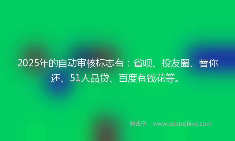 2025年的自动审核标志有：省呗、投友圈、替你还、51人品贷、百度有钱花等。
