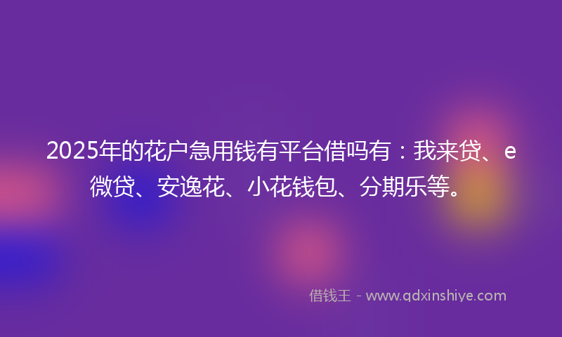 2025年的花户急用钱有平台借吗有：我来贷、e微贷、安逸花、小花钱包、分期乐等。