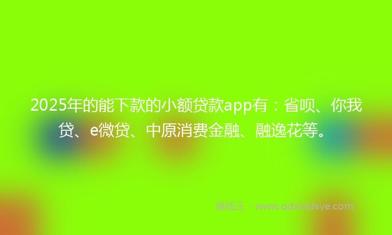 2025年的能下款的小额贷款app有：省呗、你我贷、e微贷、中原消费金融、融逸花等。