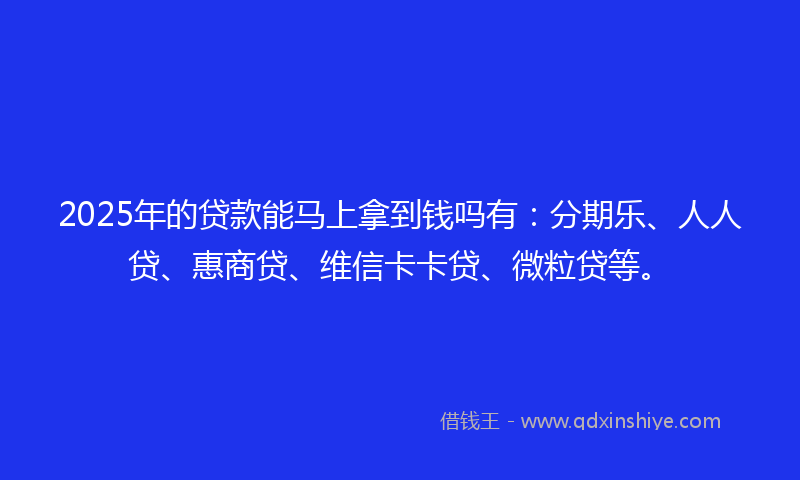 2025年的贷款能马上拿到钱吗有：分期乐、人人贷、惠商贷、维信卡卡贷、微粒贷等。