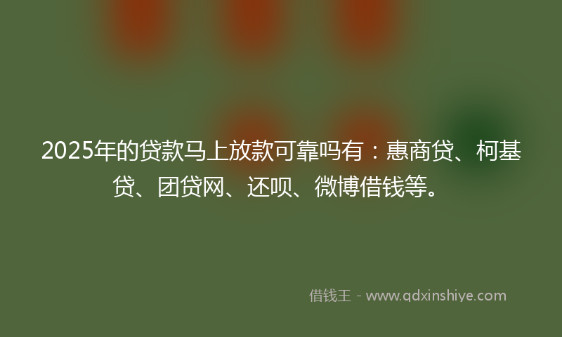 2025年的贷款马上放款可靠吗有：惠商贷、柯基贷、团贷网、还呗、微博借钱等。