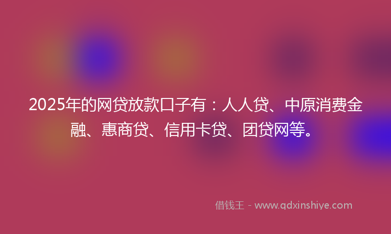 2025年的网贷放款口子有：人人贷、中原消费金融、惠商贷、信用卡贷、团贷网等。