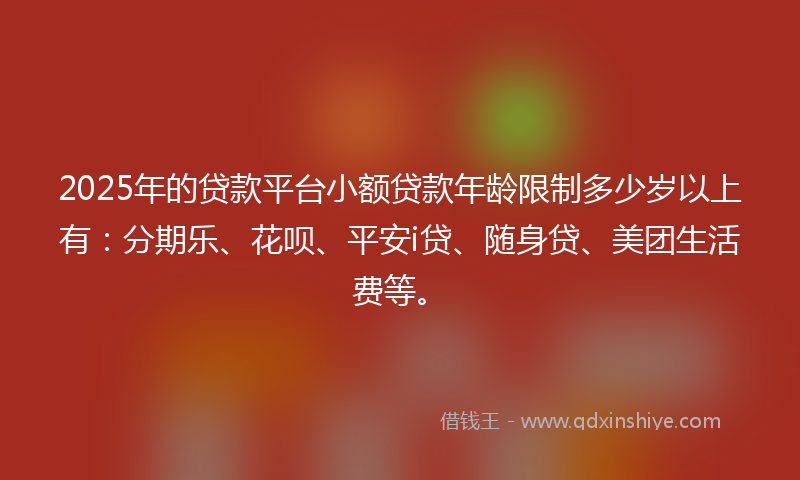 2025年的贷款平台小额贷款年龄限制多少岁以上有：分期乐、花呗、平安i贷、随身贷、美团生活费等。