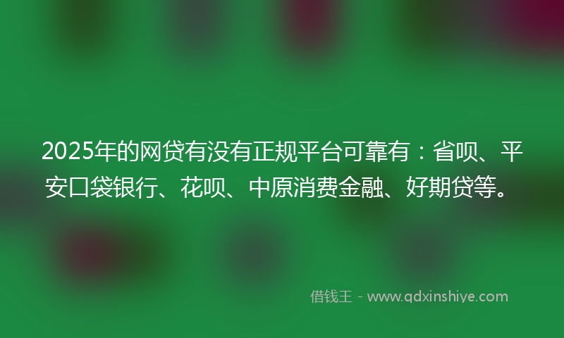 2025年的网贷有没有正规平台可靠有：省呗、平安口袋银行、花呗、中原消费金融、好期贷等。