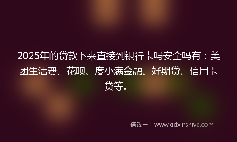 2025年的贷款下来直接到银行卡吗安全吗有：美团生活费、花呗、度小满金融、好期贷、信用卡贷等。