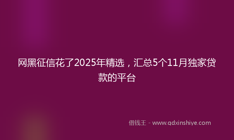 网黑征信花了2025年精选，汇总5个11月独家贷款的平台