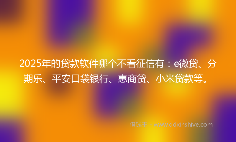 2025年的贷款软件哪个不看征信有：e微贷、分期乐、平安口袋银行、惠商贷、小米贷款等。