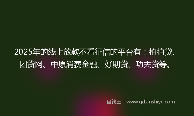 2025年的线上放款不看征信的平台有：拍拍贷、团贷网、中原消费金融、好期贷、功夫贷等。