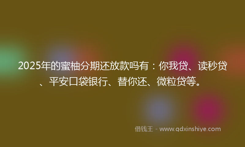 2025年的蜜柚分期还放款吗有：你我贷、读秒贷、平安口袋银行、替你还、微粒贷等。