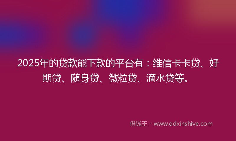 2025年的贷款能下款的平台有：维信卡卡贷、好期贷、随身贷、微粒贷、滴水贷等。