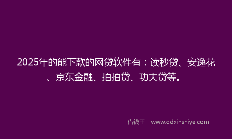 2025年的能下款的网贷软件有：读秒贷、安逸花、京东金融、拍拍贷、功夫贷等。