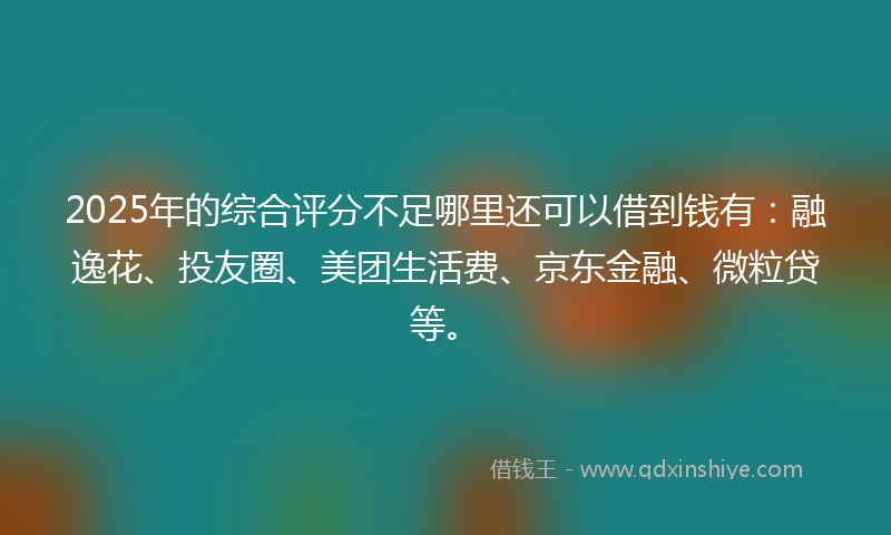 2025年的综合评分不足哪里还可以借到钱有：融逸花、投友圈、美团生活费、京东金融、微粒贷等。