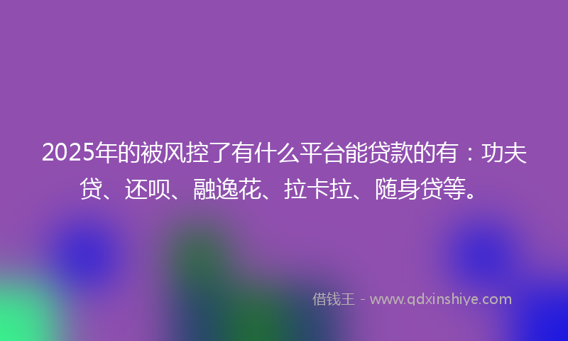2025年的被风控了有什么平台能贷款的有：功夫贷、还呗、融逸花、拉卡拉、随身贷等。
