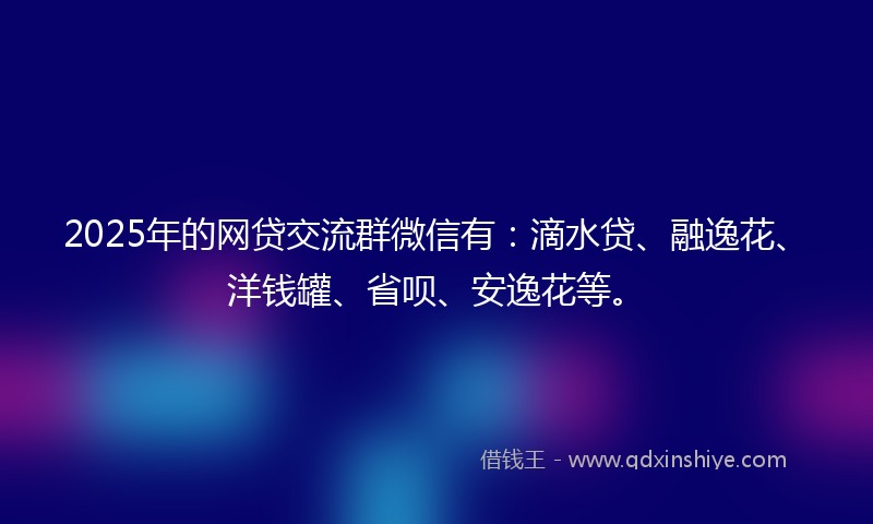 2025年的网贷交流群微信有：滴水贷、融逸花、洋钱罐、省呗、安逸花等。