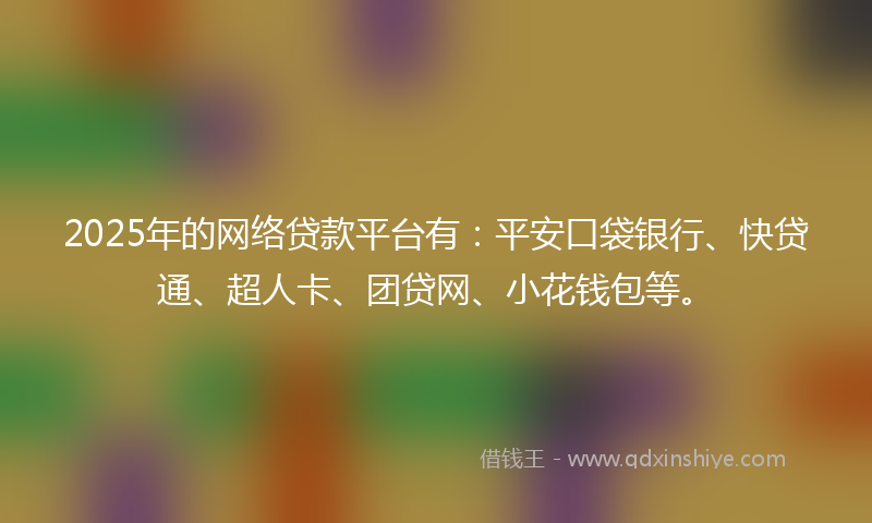2025年的网络贷款平台有：平安口袋银行、快贷通、超人卡、团贷网、小花钱包等。