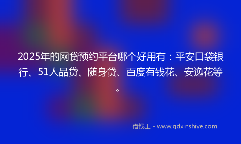 2025年的网贷预约平台哪个好用有：平安口袋银行、51人品贷、随身贷、百度有钱花、安逸花等。