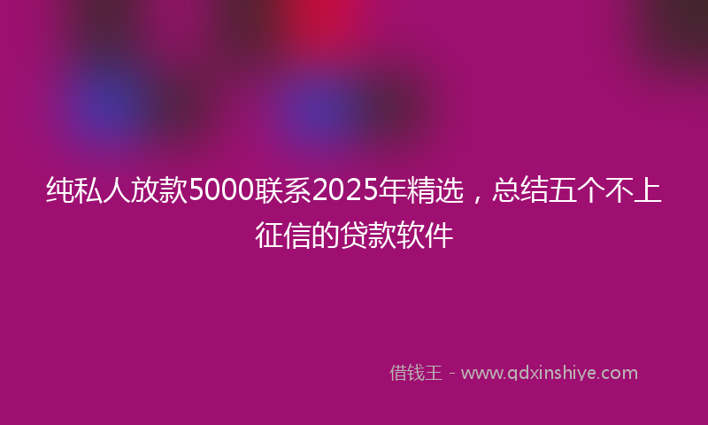 纯私人放款5000联系2025年精选，总结五个不上征信的贷款软件