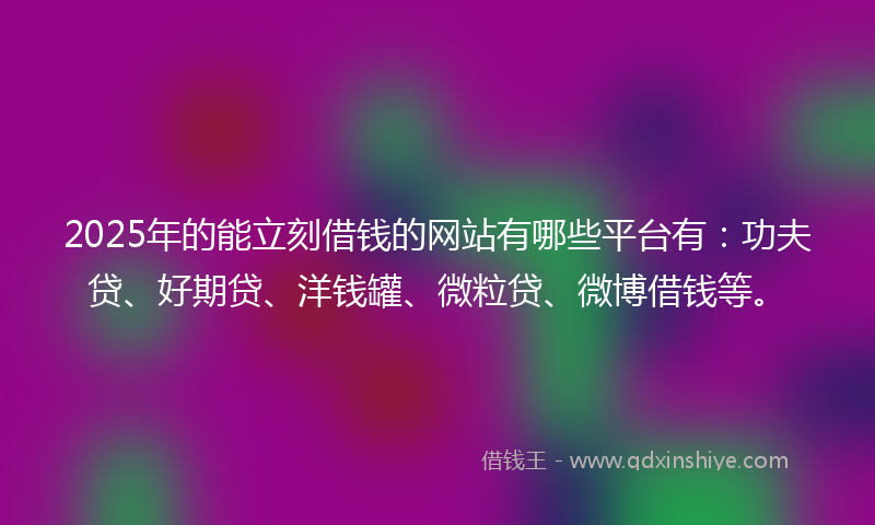 2025年的能立刻借钱的网站有哪些平台有：功夫贷、好期贷、洋钱罐、微粒贷、微博借钱等。