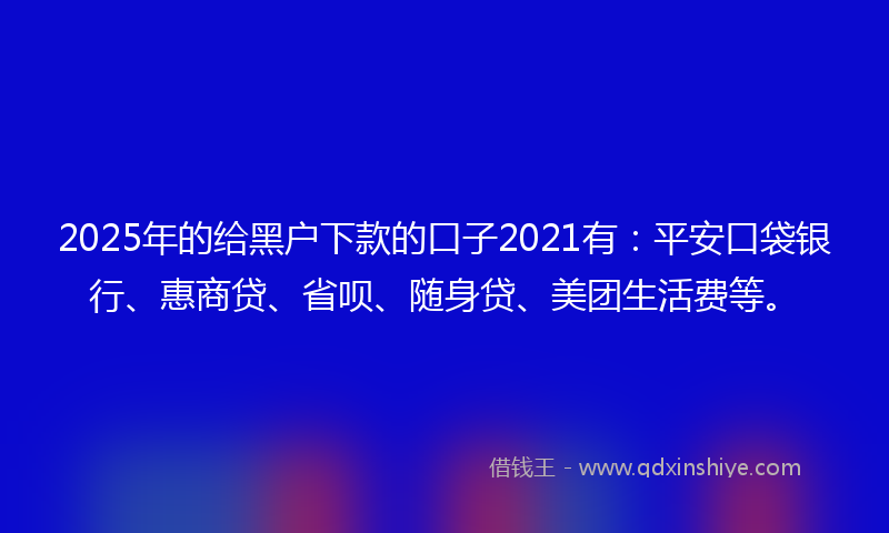 2025年的给黑户下款的口子2021有：平安口袋银行、惠商贷、省呗、随身贷、美团生活费等。