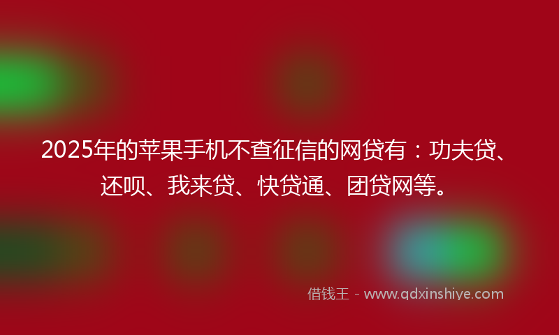 2025年的苹果手机不查征信的网贷有：功夫贷、还呗、我来贷、快贷通、团贷网等。