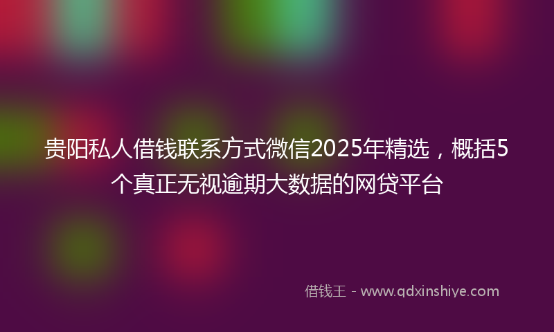 贵阳私人借钱联系方式微信2025年精选，概括5个真正无视逾期大数据的网贷平台