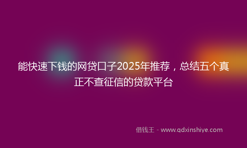 能快速下钱的网贷口子2025年推荐，总结五个真正不查征信的贷款平台