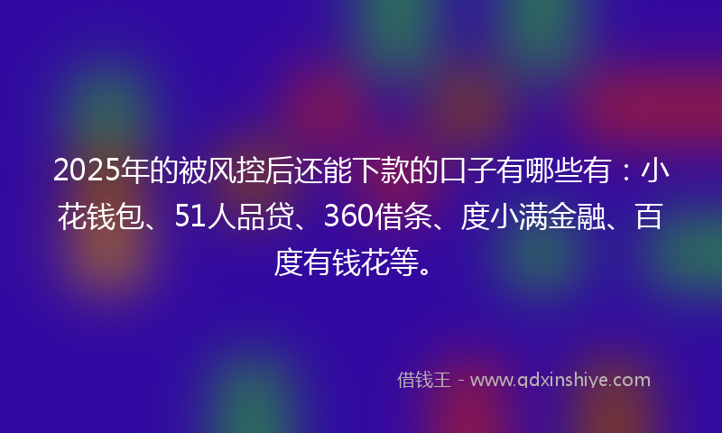 2025年的被风控后还能下款的口子有哪些有：小花钱包、51人品贷、360借条、度小满金融、百度有钱花等。