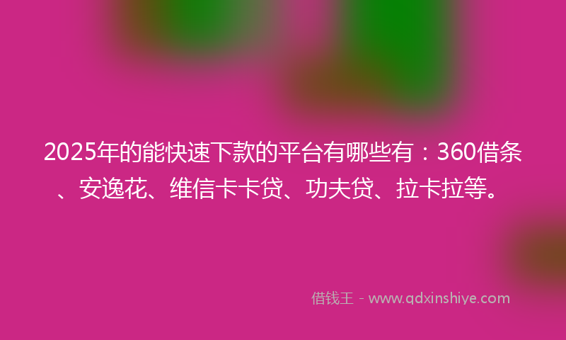 2025年的能快速下款的平台有哪些有：360借条、安逸花、维信卡卡贷、功夫贷、拉卡拉等。