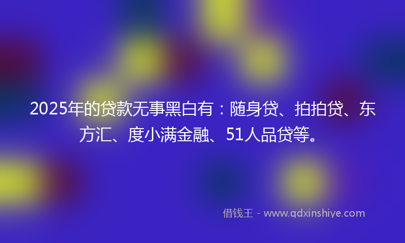 2025年的贷款无事黑白有：随身贷、拍拍贷、东方汇、度小满金融、51人品贷等。