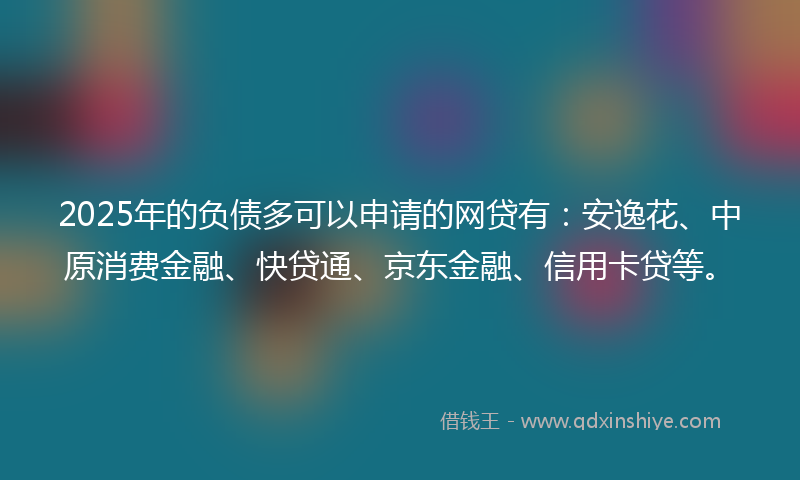 2025年的负债多可以申请的网贷有：安逸花、中原消费金融、快贷通、京东金融、信用卡贷等。