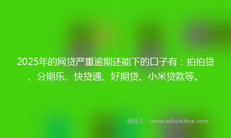 2025年的网贷严重逾期还能下的口子有：拍拍贷、分期乐、快贷通、好期贷、小米贷款等。