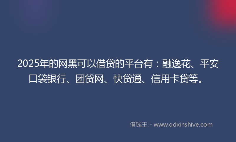 2025年的网黑可以借贷的平台有：融逸花、平安口袋银行、团贷网、快贷通、信用卡贷等。