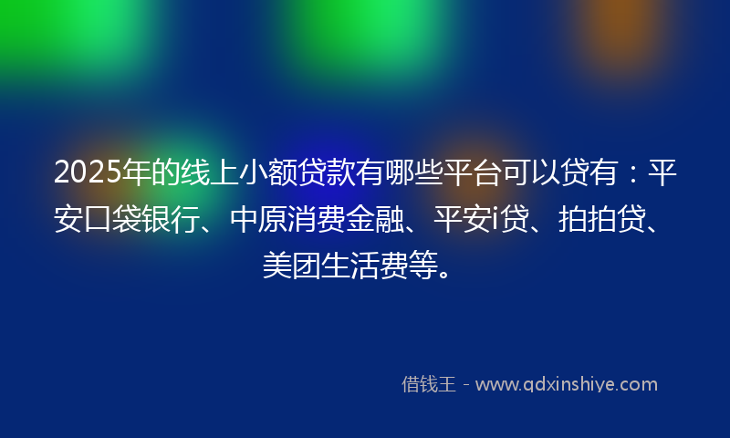 2025年的线上小额贷款有哪些平台可以贷有：平安口袋银行、中原消费金融、平安i贷、拍拍贷、美团生活费等。
