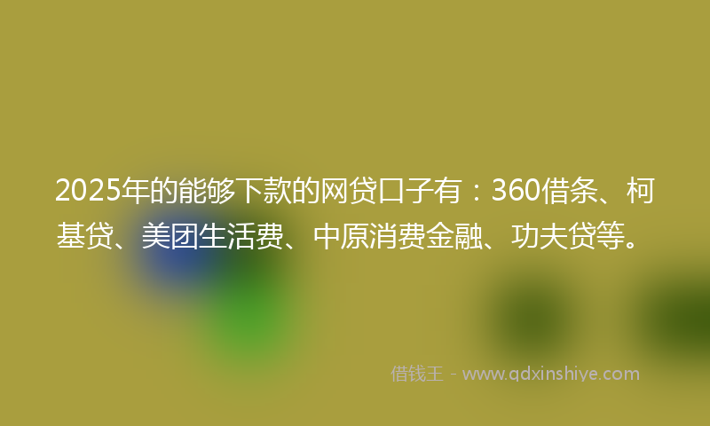 2025年的能够下款的网贷口子有：360借条、柯基贷、美团生活费、中原消费金融、功夫贷等。
