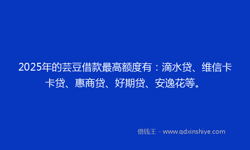 2025年的芸豆借款最高额度有：滴水贷、维信卡卡贷、惠商贷、好期贷、安逸花等。