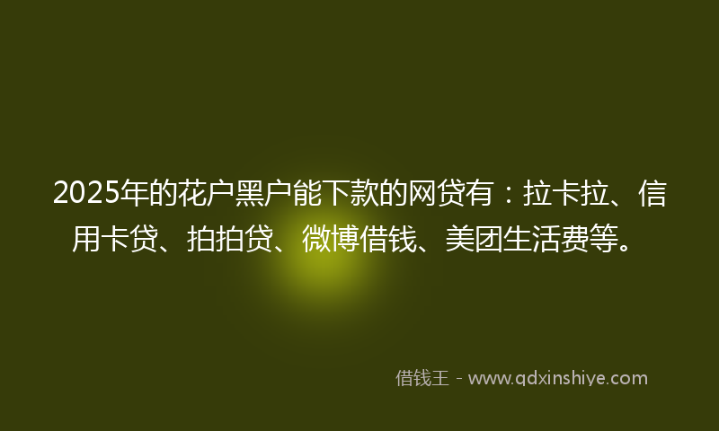 2025年的花户黑户能下款的网贷有：拉卡拉、信用卡贷、拍拍贷、微博借钱、美团生活费等。