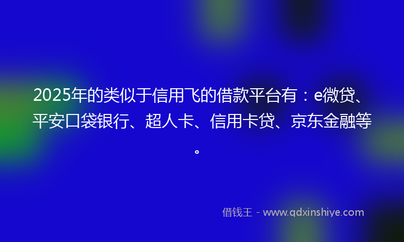 2025年的类似于信用飞的借款平台有：e微贷、平安口袋银行、超人卡、信用卡贷、京东金融等。
