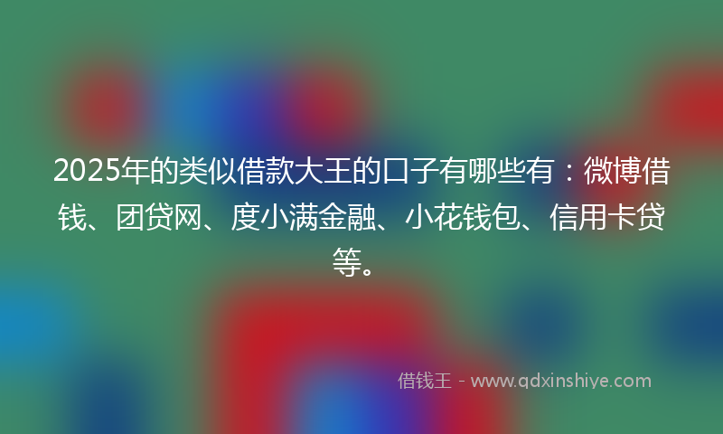 2025年的类似借款大王的口子有哪些有：微博借钱、团贷网、度小满金融、小花钱包、信用卡贷等。