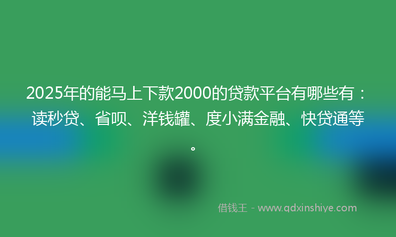 2025年的能马上下款2000的贷款平台有哪些有：读秒贷、省呗、洋钱罐、度小满金融、快贷通等。