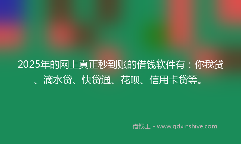 2025年的网上真正秒到账的借钱软件有：你我贷、滴水贷、快贷通、花呗、信用卡贷等。