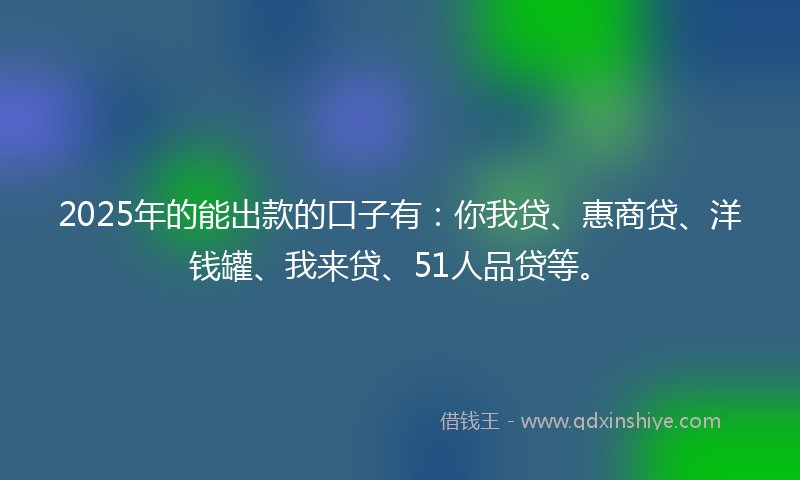 2025年的能出款的口子有：你我贷、惠商贷、洋钱罐、我来贷、51人品贷等。