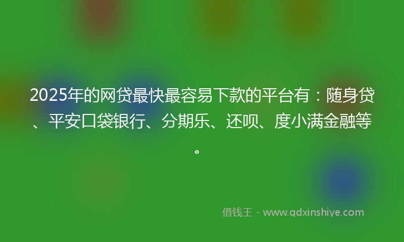 2025年的网贷最快最容易下款的平台有：随身贷、平安口袋银行、分期乐、还呗、度小满金融等。