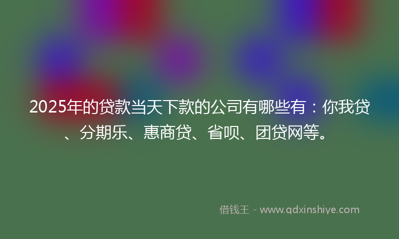 2025年的贷款当天下款的公司有哪些有：你我贷、分期乐、惠商贷、省呗、团贷网等。