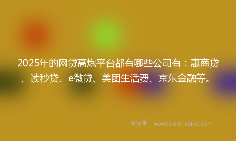 2025年的网贷高炮平台都有哪些公司有：惠商贷、读秒贷、e微贷、美团生活费、京东金融等。