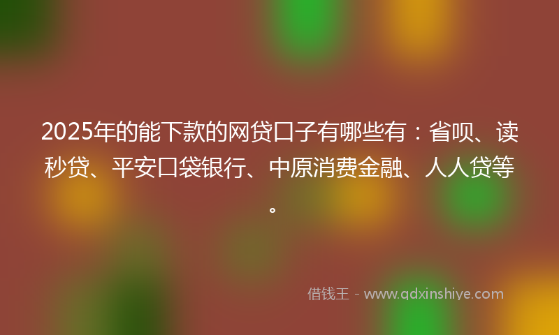 2025年的能下款的网贷口子有哪些有：省呗、读秒贷、平安口袋银行、中原消费金融、人人贷等。